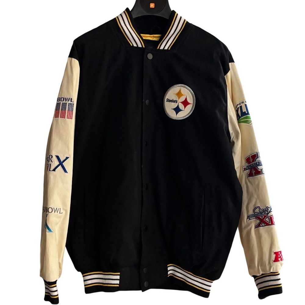 NFL Pittsburgh Steelers Super Bowl Champions Varsity Jacket Black Cream LA300259